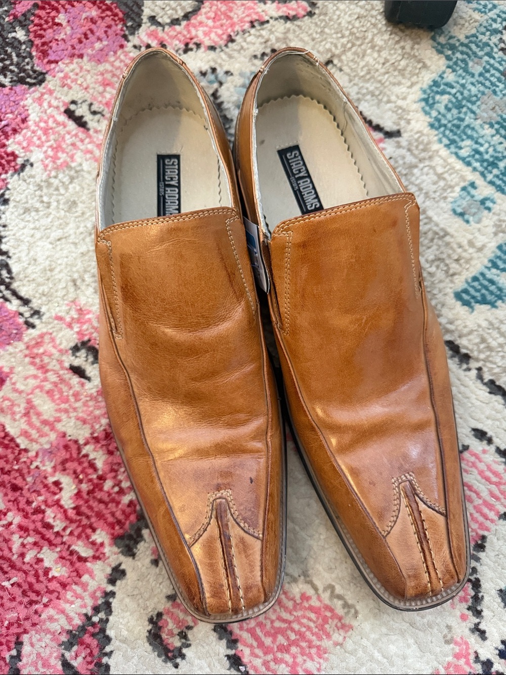 Stacy Adams Cognac Leather Slip-On Dress Shoes
